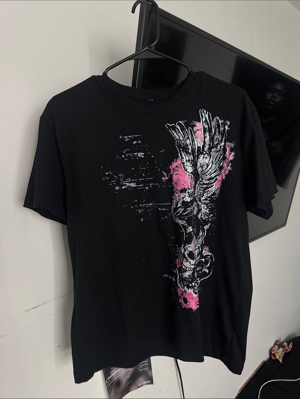Men's Black Graphic T-Shirt with Pink Accent